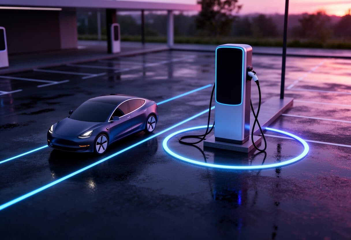 Electric vehicle charging at night after an alert
