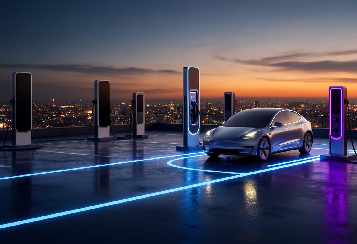 Map showing available EV chargers near the destination