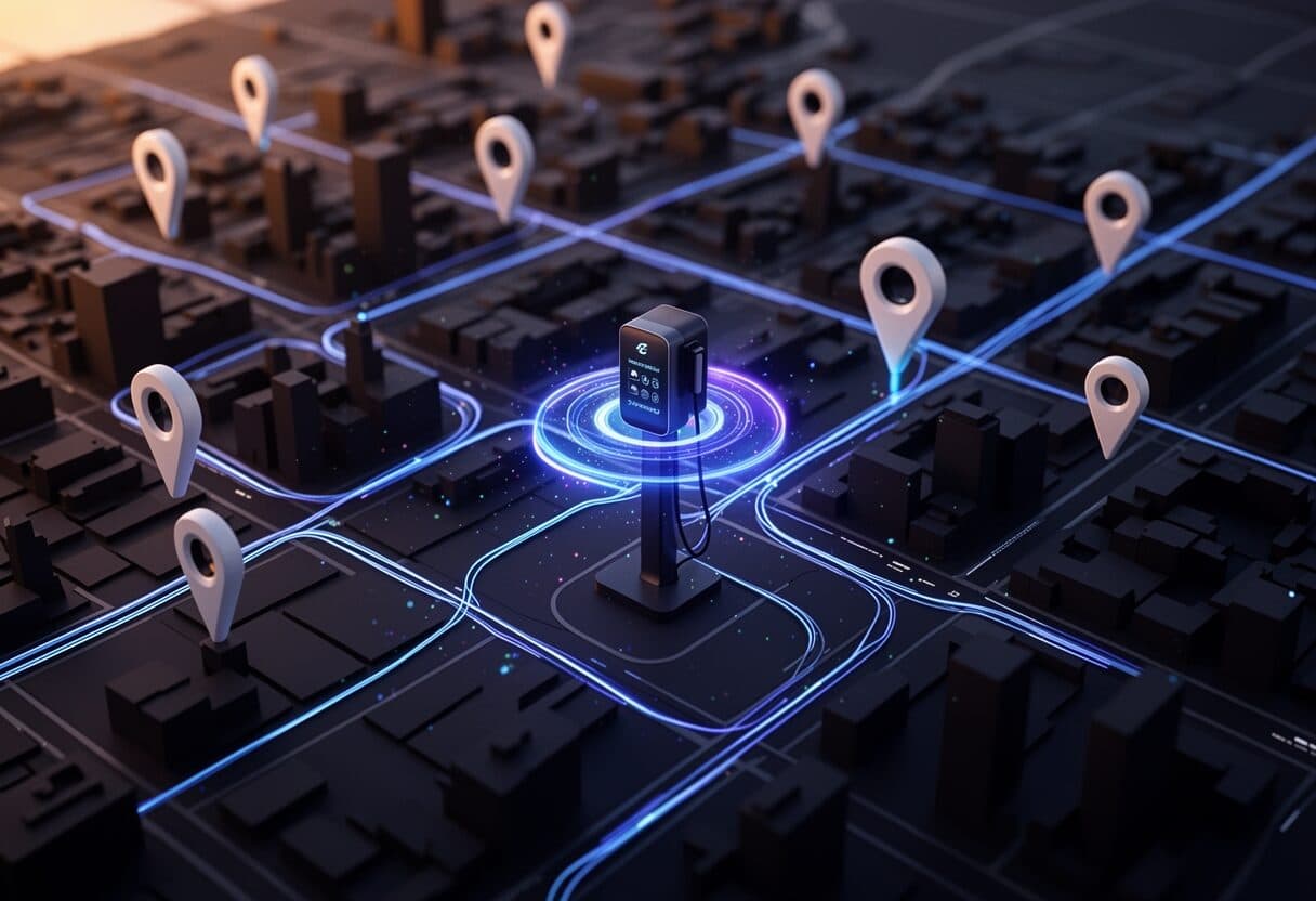 Map view focused on chargers near a destination