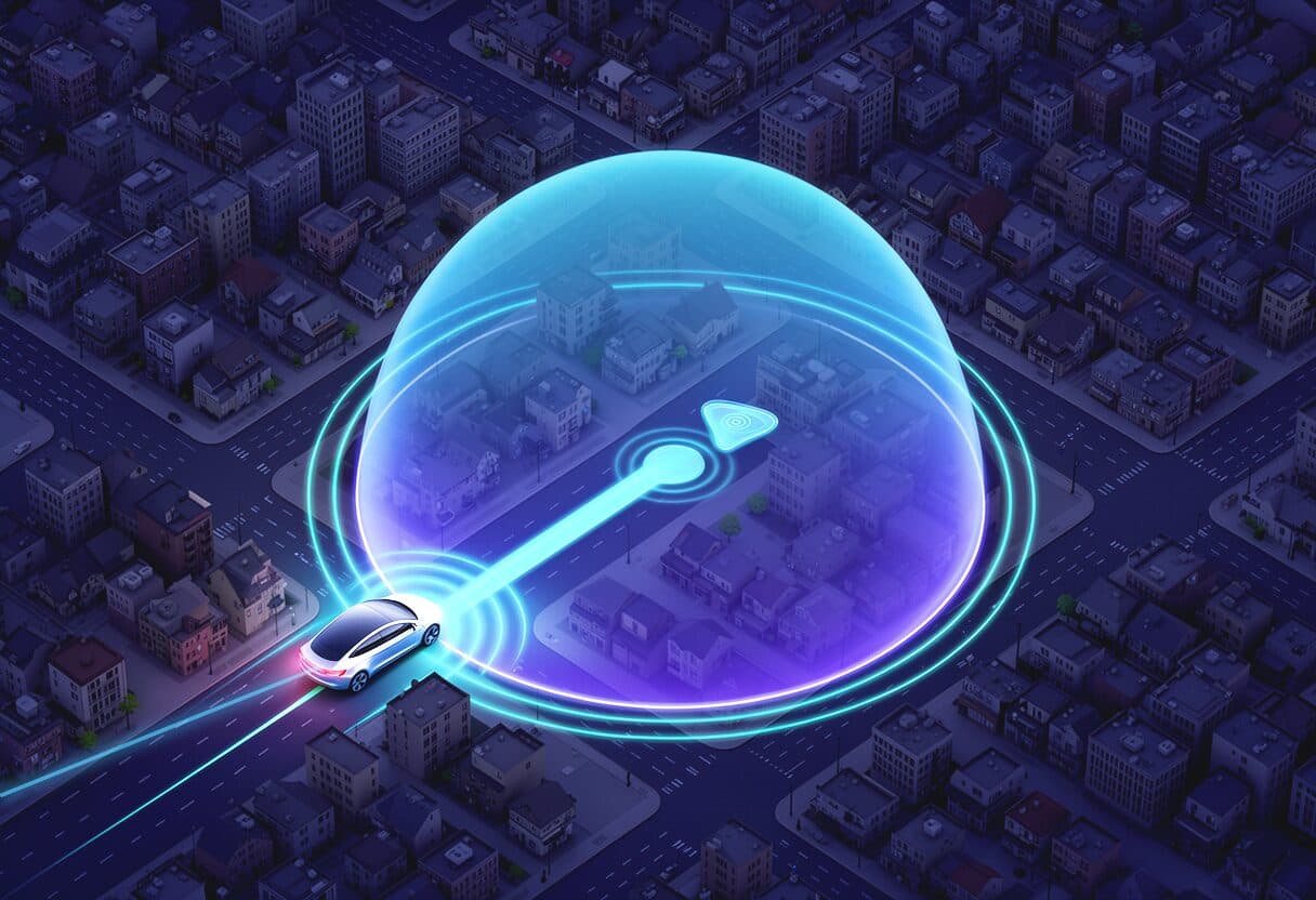 EV crossing a destination geofence and triggering an alert